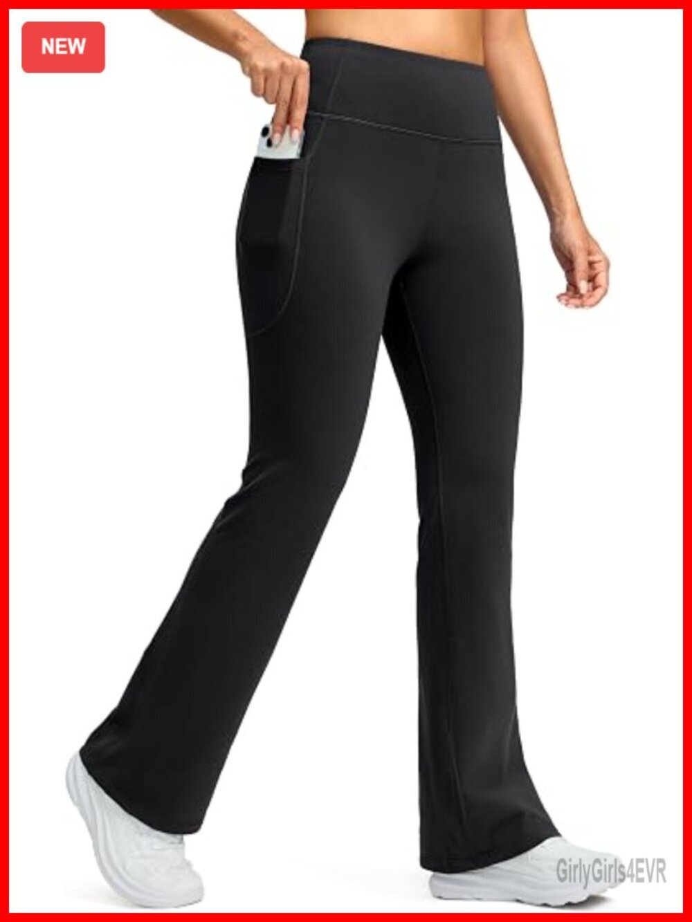 Fleece Lined High Waist Flare Leggings with Pockets Thermal Winter Pants